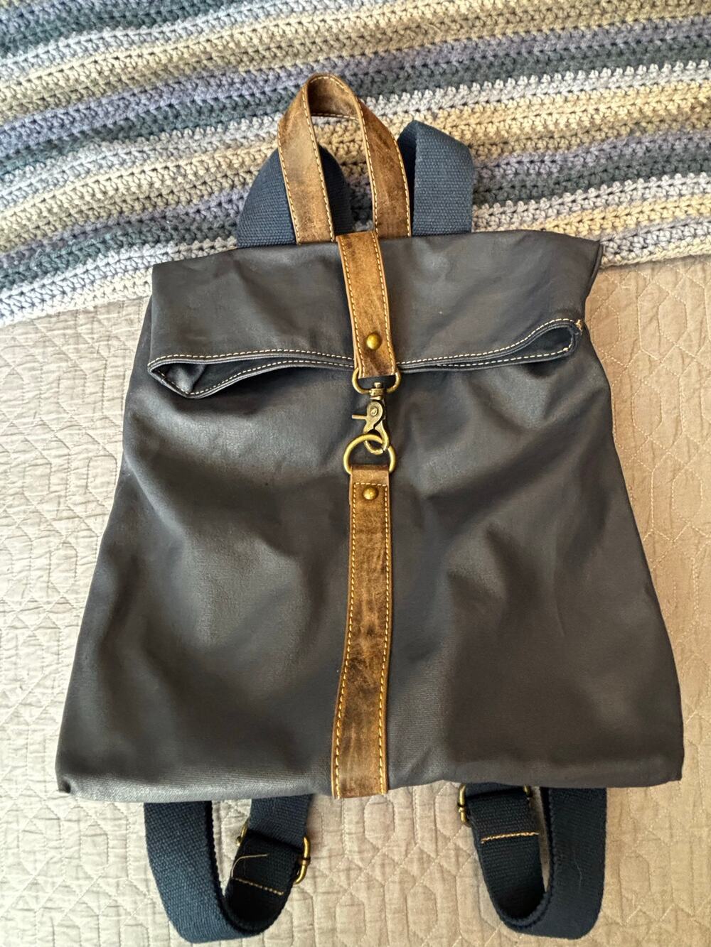 Cargoit Backpack Leather Trim Vinyl Body Blue and Brown